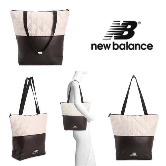 🆕 Nylon Colorblock Tote Bag NEW BALANCE Blk/Cream - Picture 10 of 10